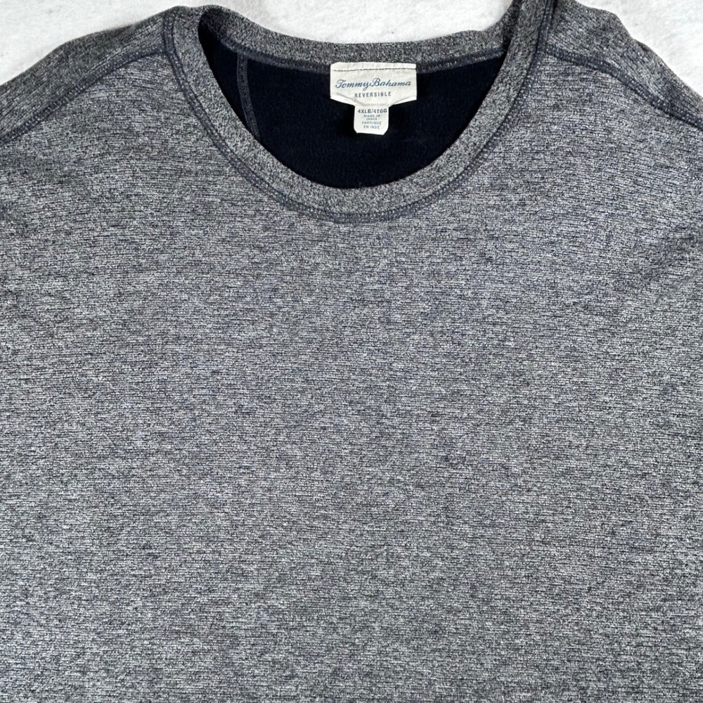 Tommy Bahama Reversible Mens 4XLB Long Sleeve Shirt Grey Marl Navy Crewneck